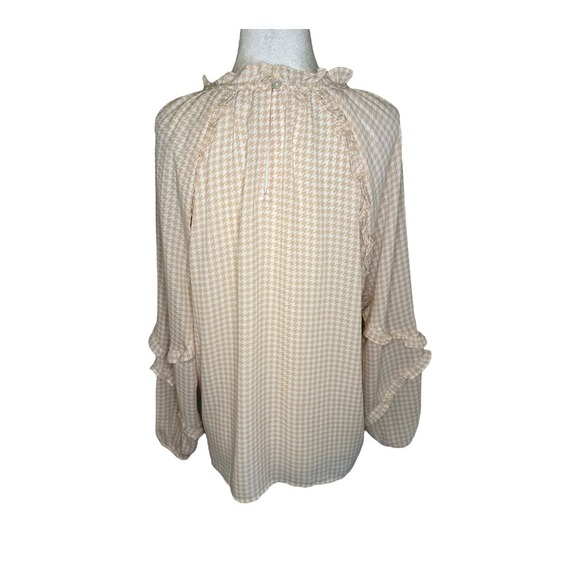 Loft Outlet Houndstooth Blouse Ruffle Neck Long Sleeve Top‎ Size Small - Picture 3 of 7